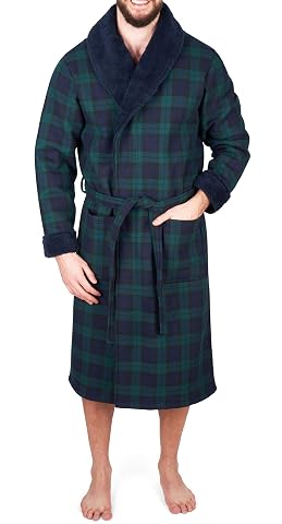 Robe de chambre homme à carreaux Blackwatch avec col châle et intérieur en polaire sherpa
