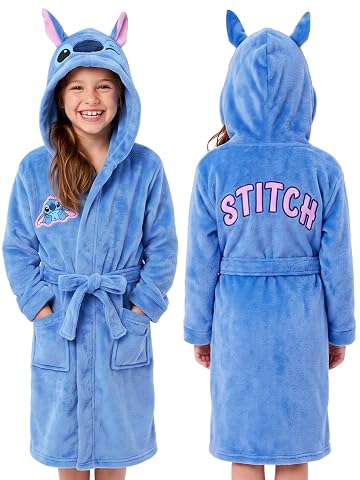 Robe de chambre enfant bleue en molleton, avec capuche à oreilles 3D et patch brodé.