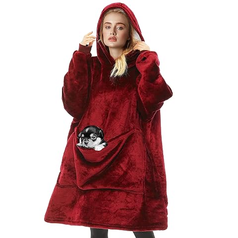 Couverture-sweat vin à capuche, manches longues et grande poche, avec doublure en sherpa