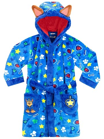 Peignoir polaire Paw Patrol bleu avec capuche à oreilles, ceinture nouée et deux poches décorées de Chase