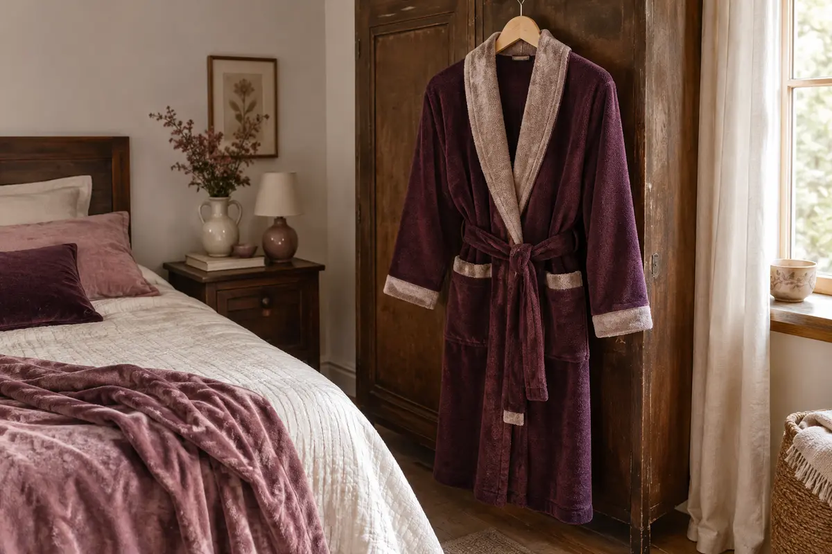 Robe de chambre classique pour homme avec ceinture et col visibles